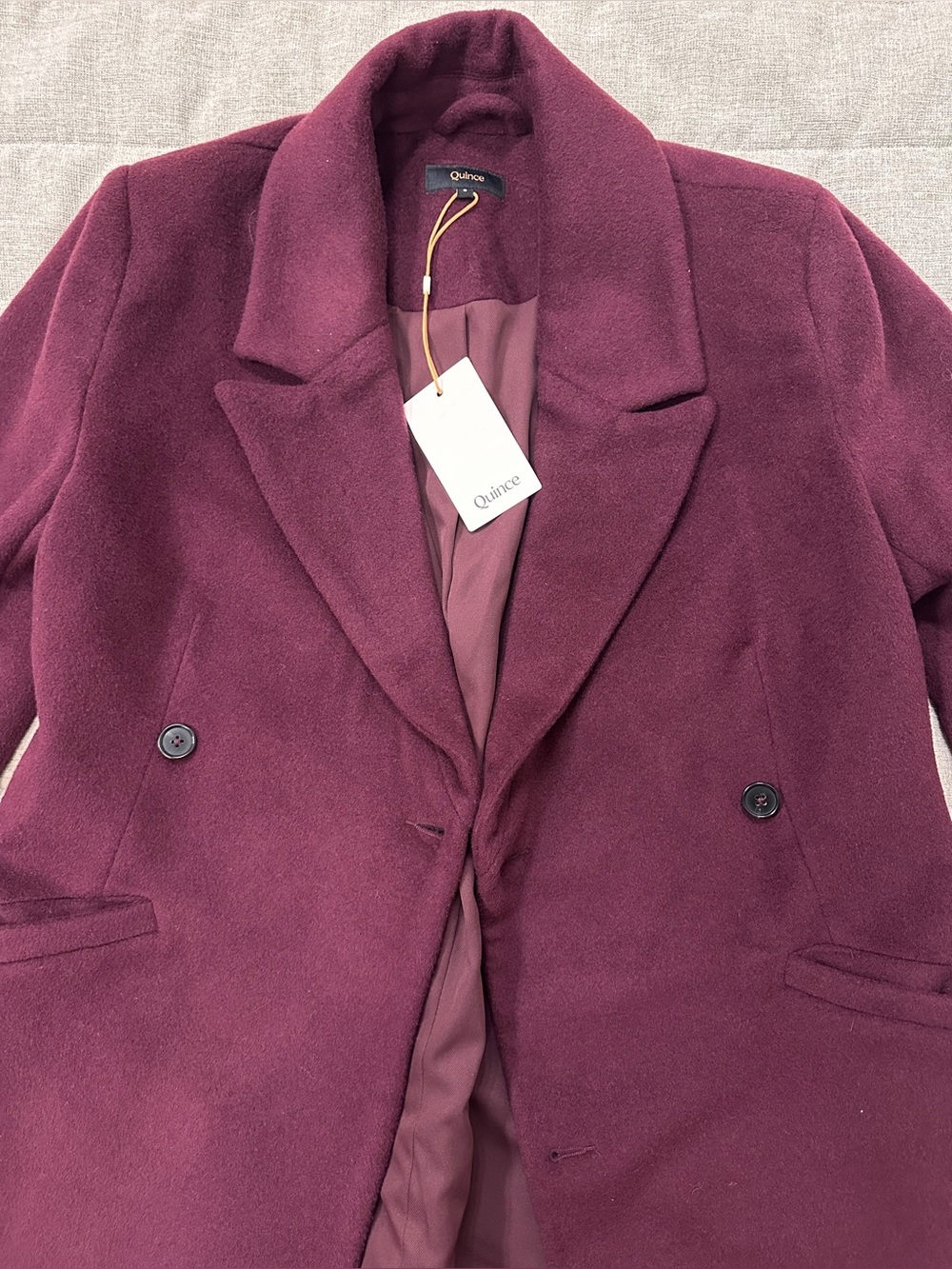 NWT Quince Women’s S Wool Cashmere Tailored Long Coat Burgundy - Picture 6 of 11